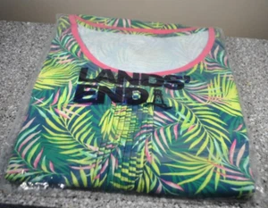 Lands' End Womens Cotton Spandex Pintuck Tank Dress Baltic Teal Multi Palm Sz 1X - Picture 1 of 6
