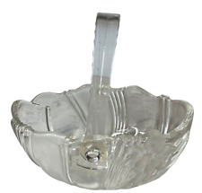  Pressed etched Glass Basket with Acrylic Handle 8.5” x 8.5” x 5 Inches