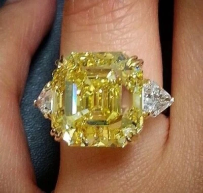 8.20 Ct Asscher Cut Lab-Created Canary Diamond Wedding Ring 925 Sterling Silver - Image 1 of 3