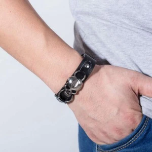 Biker Bracelet Vintage Retro Skull Skeleton Rivet Punk Cool Hip Hop - Picture 1 of 8