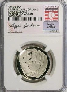 2014-S 50c Reggie Jackson Baseball Hall of Fame NGC(Proof)PF-70UC  Early Release - Picture 1 of 2