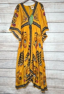 Farm Rio Tropical Tapestry Kaftan Maxikleid gelb Größe M V-Ausschnitt Schlüsselloch Neu mit Etikett - Bild 1 von 13