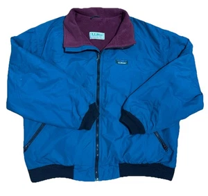 Vintage 90s LL Bean Bomber Warm Up Jacket Teal Fleece Lined Maroon Men’s Large - Picture 1 of 12