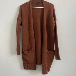 Eileen Fisher Cardigan Women S Brown Knit Pockets Stretch Casual Midi Open - Picture 1 of 6