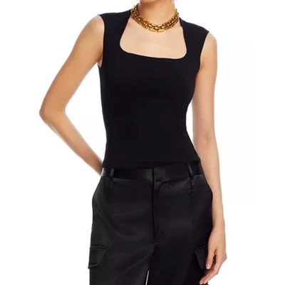 Camiseta sin mangas tejida sin mangas cuello cuadrado AQUA negra ajustada XXS nueva Foto 1 de 4