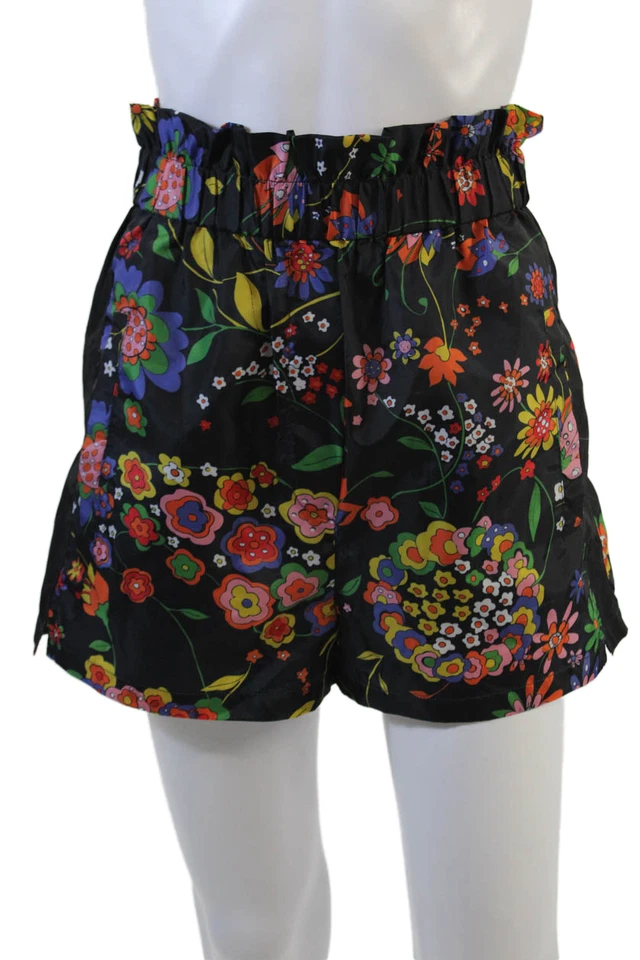 Mini Pantalones Cortos Tibi Para Mujer Estampado Floral Detalle Volantes Negros Multi Talla XS Foto 1 de 4