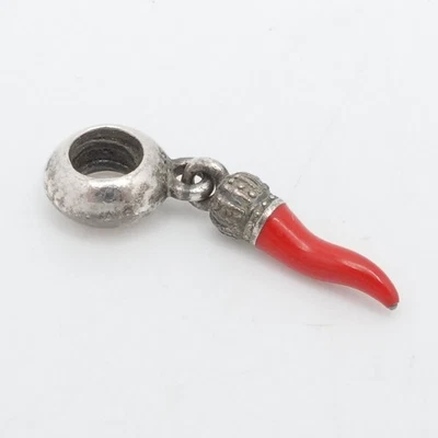 Pandora Plata Esterlina Rojo Esmalte Corno Cuerno de la Suerte Cuelga Dije Foto 1 de 4