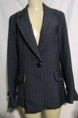 Chaqueta Blazer Etcetera Mujer Talla 10 Campana Mangas Acampanadas Pin Rayas Negro Azul Foto 1 de 4