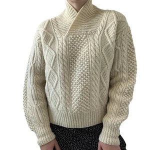 Vintage Unisex weiß 100 % Wolle handgestrickt irischer Fischer grober Hippie Pullover M - Bild 1 von 7