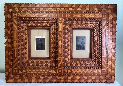 Arte de vagabundo antiga moldura dupla feita à mão arte popular caixas de charuto 28,5" Rusti - Imagem 1 de 4