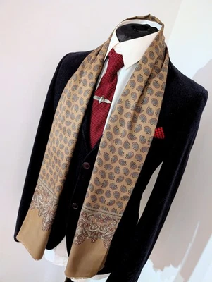 Men's Vintage Paisley Scarf, Gents 60's Silk Evening  Scarf Opera Cravat - Image 1 of 4