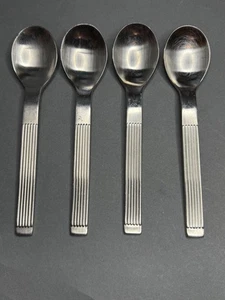 4 Teaspoons Lot Satin THEBE Dansk GC China Ribbed Stainless Steel Flatware VGX - Picture 1 of 7