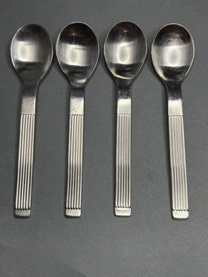 4 Teaspoons Lot Satin THEBE Dansk GC China Ribbed Stainless Steel Flatware VGX - Image 1 of 4