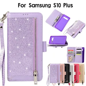 Zipper Glitter Wallet Phone Case For iPhone 15 14 13 12 11 Samsung S21 S22 S23 - Picture 1 of 17