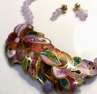 Vintage 1980s David Kuo Champleve Enameled Necklace &amp; Earings Set