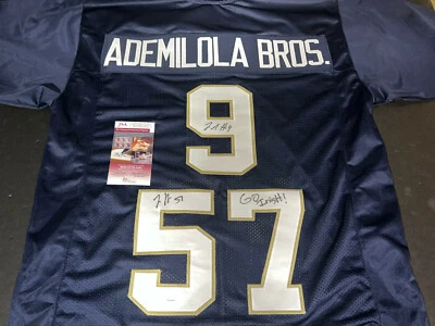 Justin Ademilola and Jayson  Notre Dame Irish Auto Signed Blue Jersey JSA COA  _ - Image 1 of 3