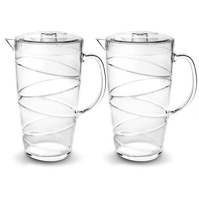 HEFTMAN Clear Swirl Acrylic Plastic Jugs with Lid Vented Spout Parties 2L 2 Pack