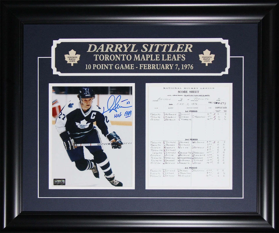 Darryl Sittler Toronto Maple Leafs 10 Point Score Sheet Signed 8x10 Frame Foto 1 de 1
