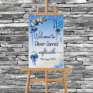 18th 21st PERSONALISED Birthday Party Welcome Sign on MDF or card BLUE