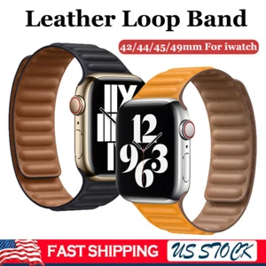 Leather Band For Apple Watch Link Magnetic Strap 42-49mm Ultra 10 9 8 7 6 SE 5 4 - Picture 1 of 40
