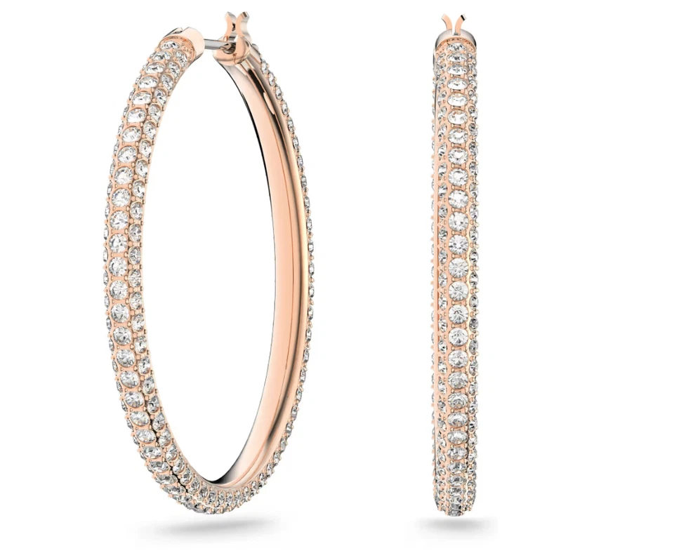 Swarovski - Pendientes de aro Dextera - Pavé, Grande, Blanco, Chapado en oro rosa Foto 1 de 1