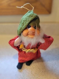 VTG Elf Dwarf Christmas Ornament Sparkle Green Coat & Red Felt Hat 7’’Japan - Picture 1 of 7