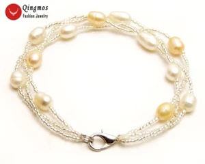 5-6mm Rice White & Pink Natural Pearl & Handwork Weave Bracelet for Women bra433 - Picture 1 of 6