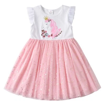 Robe Fille Princesse Partie Casual Enfants Tulle Robe d'été sans Manche SH478... - Photo 1/4