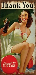 COCA COLA THANK YOU GIRL IN SWIMSUIT HEAVY DUTY USA MADE METAL ADVERTISING SIGN - Picture 1 of 1