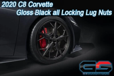 Gorilla Wheel Locks Lug Nuts Lugs 光泽黑色适用于 2020+ C8 Corvette 原始设备制造商车轮 — 第 1/4 张图片