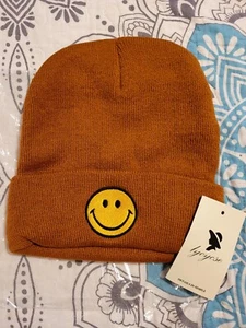 Smiley Face Embroidery Knit Beanie Cuff Winter, Brown Unsex Size. - Picture 1 of 3