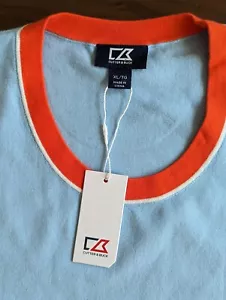 NUEVA Camiseta Suéter Cutter & Buck Lakemont Crew Talla XL Azul Pálido con Naranja - Imagen 1 de 6