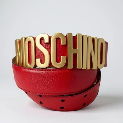 Cinturón de cuero rojo Moschino - Letras chapadas en oro - Talla 40 Foto 1 de 4