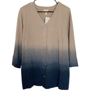 LOGO BY LORI GOLDSTEIN NWOT Cotton Slub Dip Dye Cardigan Black Tan Size 1X - Picture 1 of 4