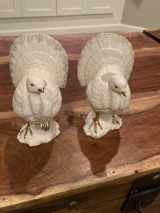 Mikasa Holiday Elegance/Pair Of Porcelain Ivory Gold Trim Turkey Candle Holders - Picture 1 of 6