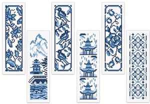 6 Stück Blau Weiß Lesezeichen Kreuzstich Set Kreuzstich Nadelspitze Delfter Blau - Bild 1 von 6