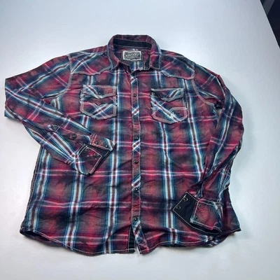 Camisa a presión con hebilla para hombre grande roja a cuadros calce atlético bolsillos occidental informal Foto 1 de 4