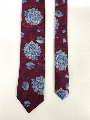Ted Baker Silk Ties Burgundy Blue Floral Jacquard Formal Business Classic 240 - Image 1 of 4