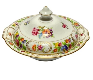 Schumann Empress Dresden Flowers 10" Covered Casserole Bavaria Gold Rim - Picture 1 of 8