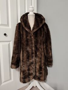 Dennis By Dennis Basso Vintage 70's Hooded Faux Fur Knee Length Overcoat, XS