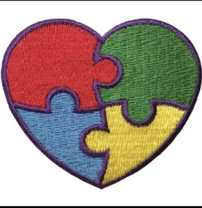 Autism Awareness Heart Applique Patch - Puzzle Pieces 2-3/8" (Iron on) - Picture 1 of 1