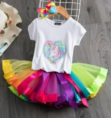 2021 Girls Summer rainbow Unicorn Tutu set - Image 1 of 4