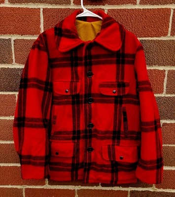 Chaqueta a Cuadros Woolrich Mackinaw Buffalo De Colección Años 40 50 Para Hombre 44 Grande Roja Negra Foto 1 de 4