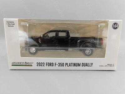 2025 Greenlight Metallic Black 2022 Ford F350 Platinum Dually Pickup Truck 1:64 - Imagem 1 de 4