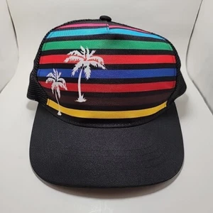 Cappello camionista arcobaleno tropicale palma nero rete schiena regolabile - Foto 1 di 6