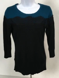 Apt 9 Women Sweater Size S Black Blue with Black Lace Long Sleeves Round Necklin - Picture 1 of 14