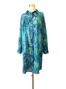 Chico's Top Long Shirt Kleid Cover Up Schwimmen durchsichtig tropisch aquablau Gr. 2 (US 12) - Bild 1 von 8