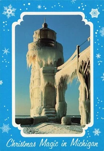 Christmas Magic in Michigan Frozen Lighthouse 4 x 6 Vintage PC - Picture 1 of 2
