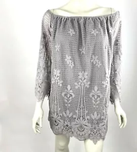Listicle Lavander Lace Tunic Top Off Shoulder Bell Sleeve Purple Women Small NWT - Picture 1 of 9