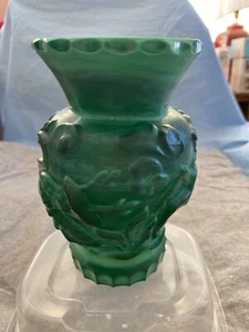 Vintage Czech malachite jadeite glass vase Capricorn & Phoenix - Picture 1 of 6